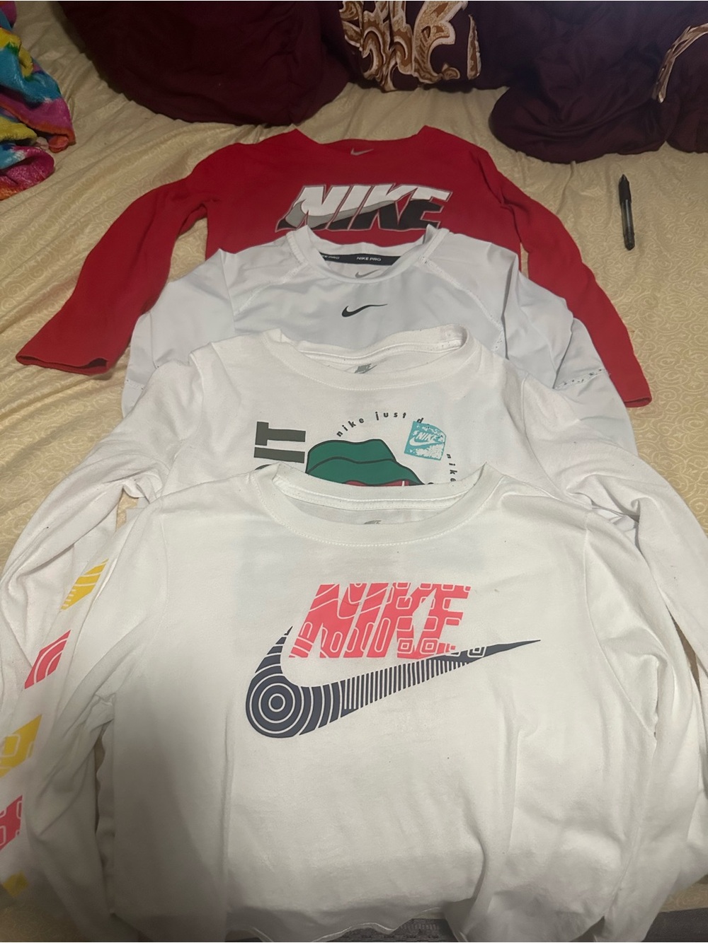 Nike Kids Long-Sleeve Graphic Tees in Red and White